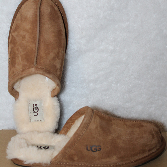 UGG SUEDE SHEARLING‎ CHESTNUT SLIDE SLIPPERS NEW! - Picture 6 of 8
